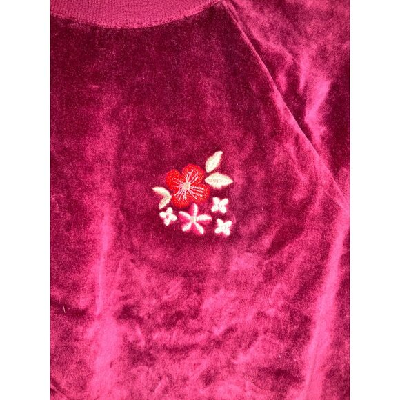 Cat & Jack Velour Long Sleeve Burgundy Sweatshirt With Flower Large 10-12 - Picture 3 of 5